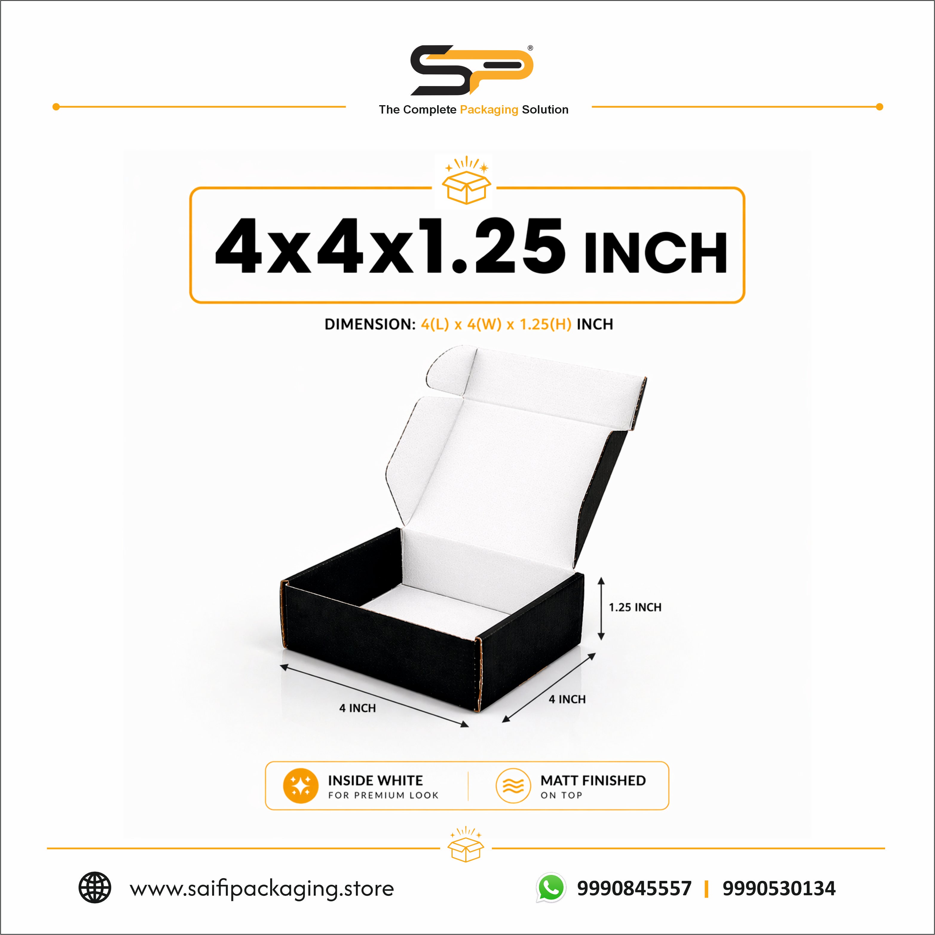 (4x4x1.25 inch) Plain Corrugated Mailer Box 3ply - Inside White (SL-15)
