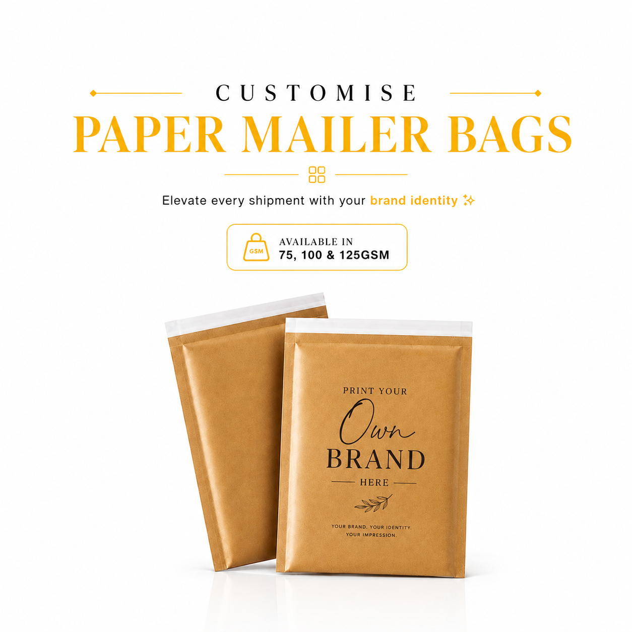 Custom printed Kraft Paper Mailer Bags with water resistant Coating inside