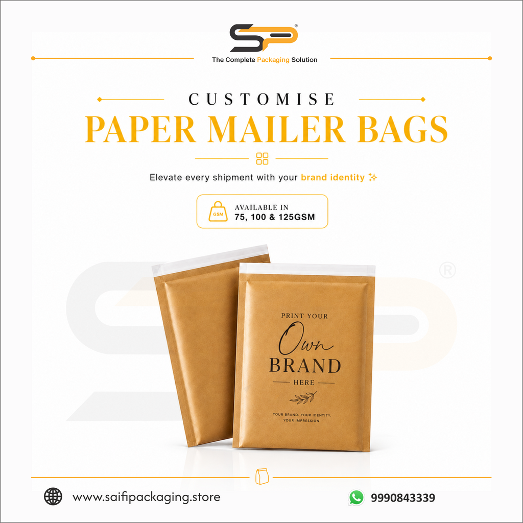 Custom printed Kraft Paper Mailer Bags with water resistant Coating inside