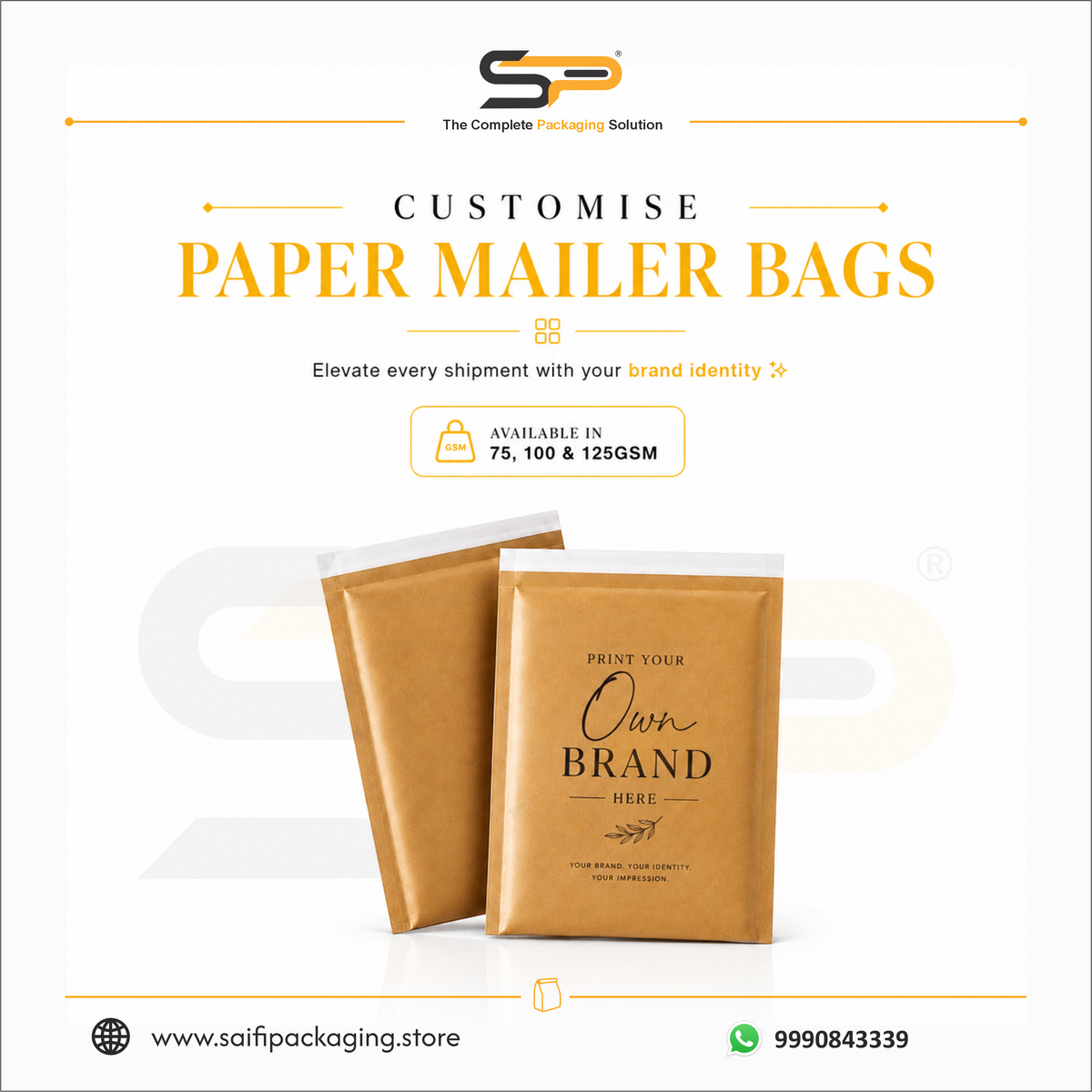 Custom printed Kraft Paper Mailer Bags with water resistant Coating inside