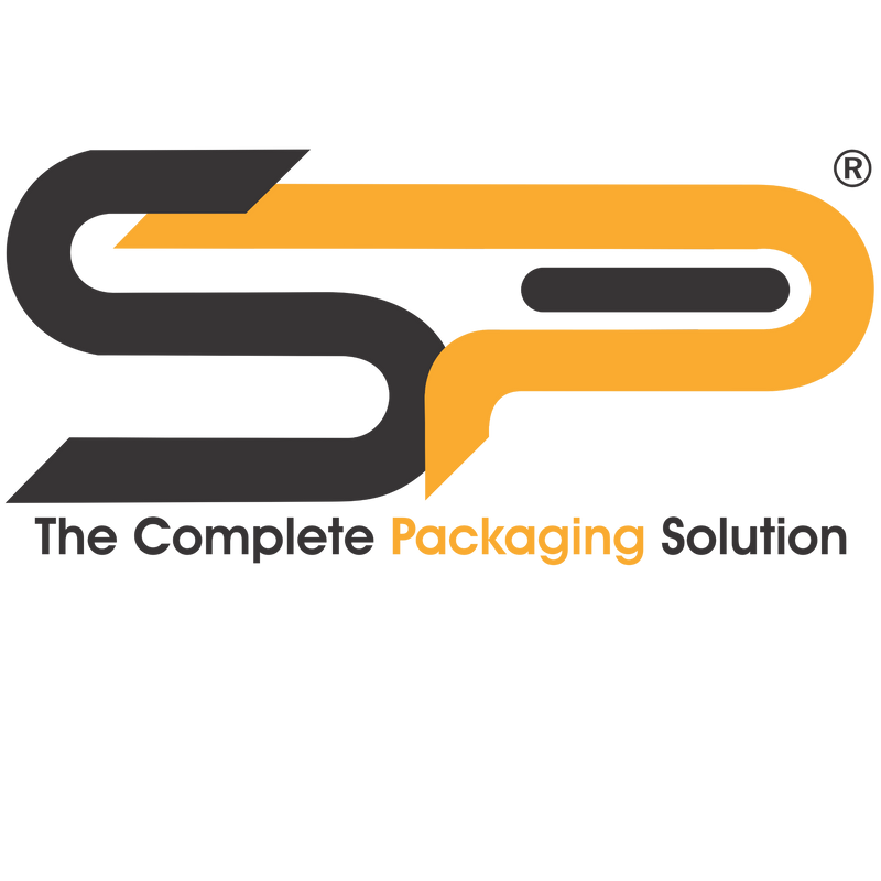 A stylized 'SP' logo with a dark gray left portion and an orange right portion, above the text 'The Complete Packaging Solution' on a light gray background.