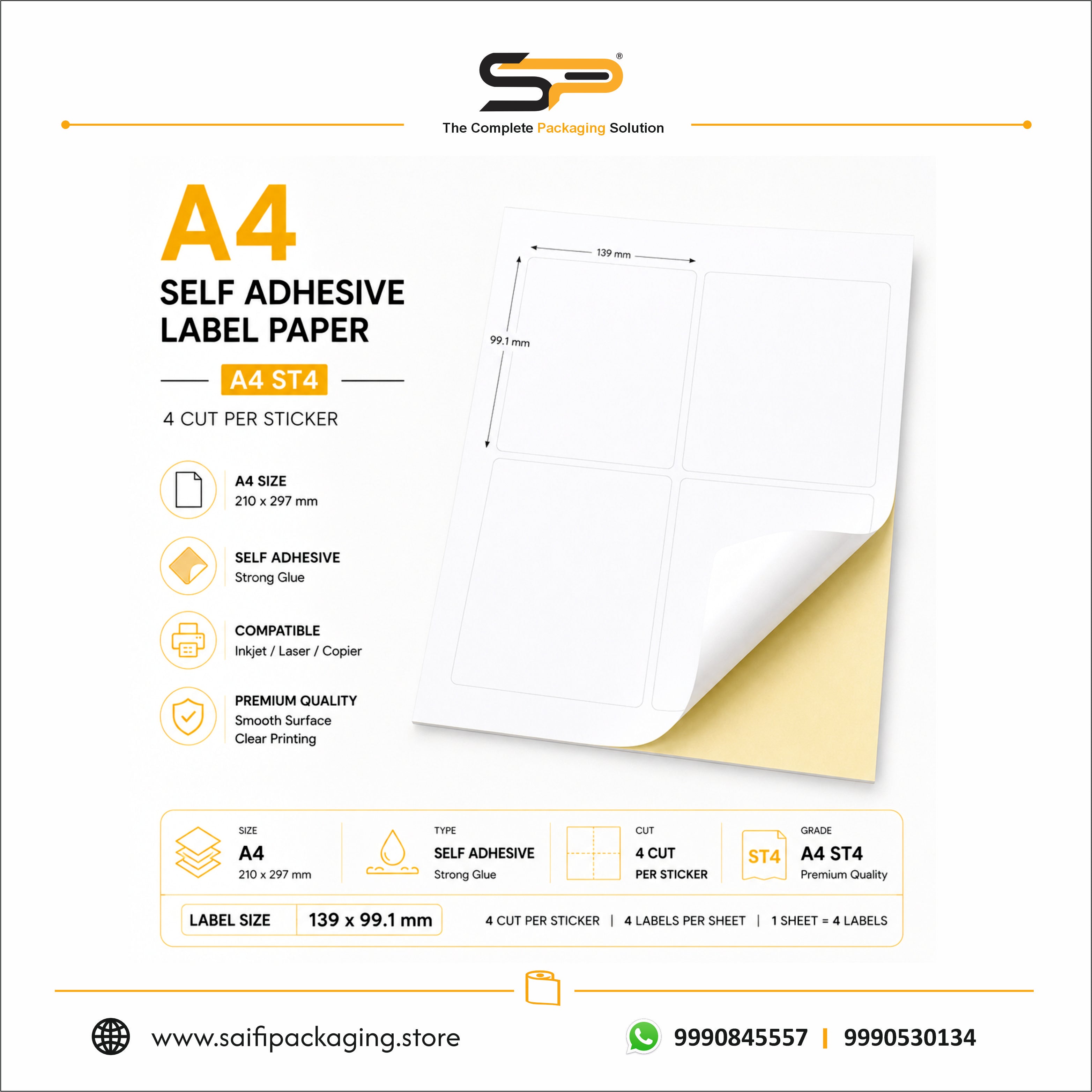 A4-ST4 Self Adhesive Label Sheet - 100 Sheets