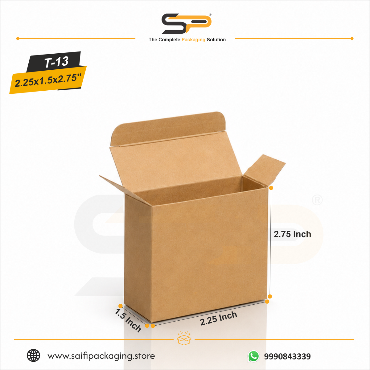 (2.25 x 1.5 x 2.75") Tuck End Corrugated Box - 3Ply (T-13)