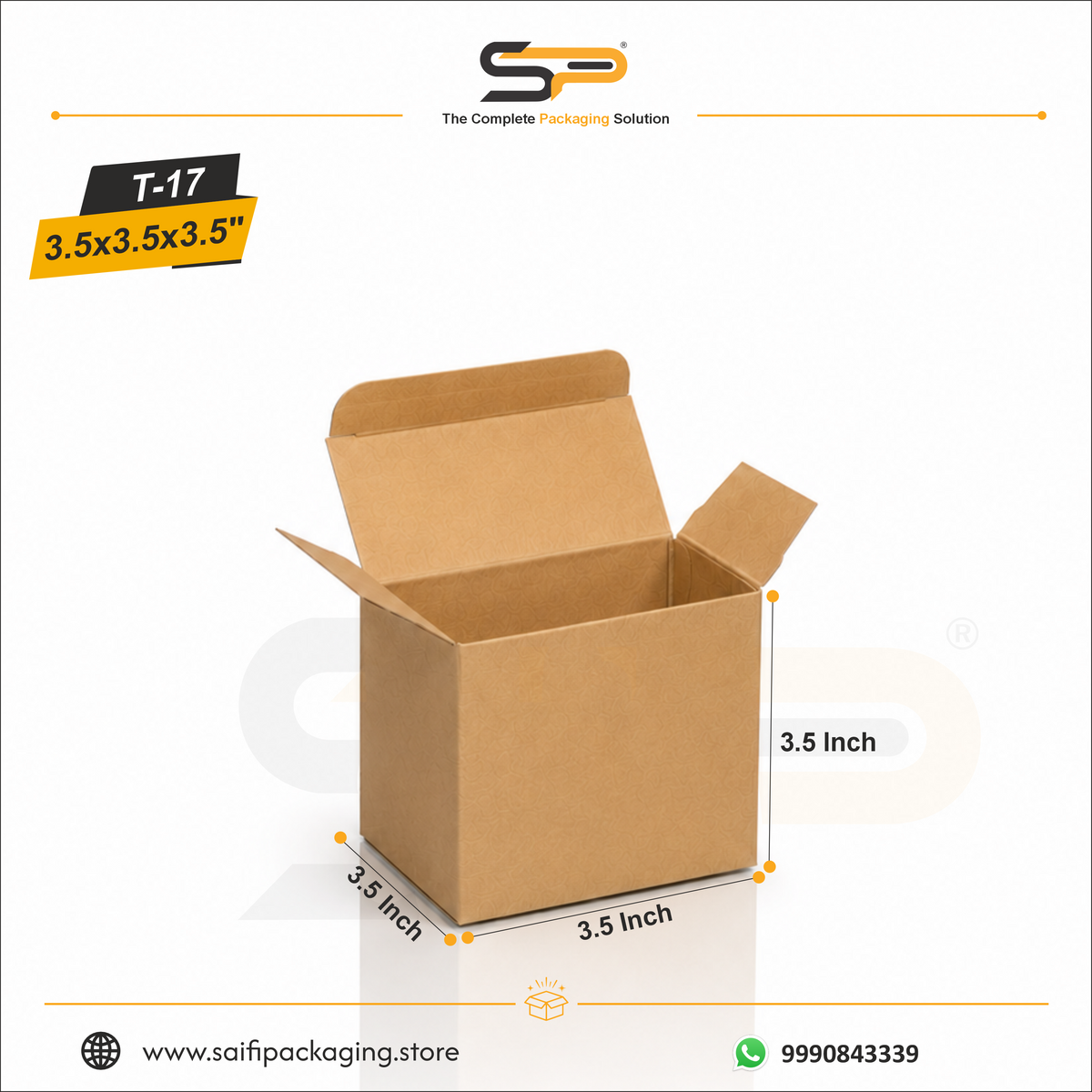 (3.5 x 3.5 x 3.5") Tuck End Corrugated Box - 3Ply (T-17)