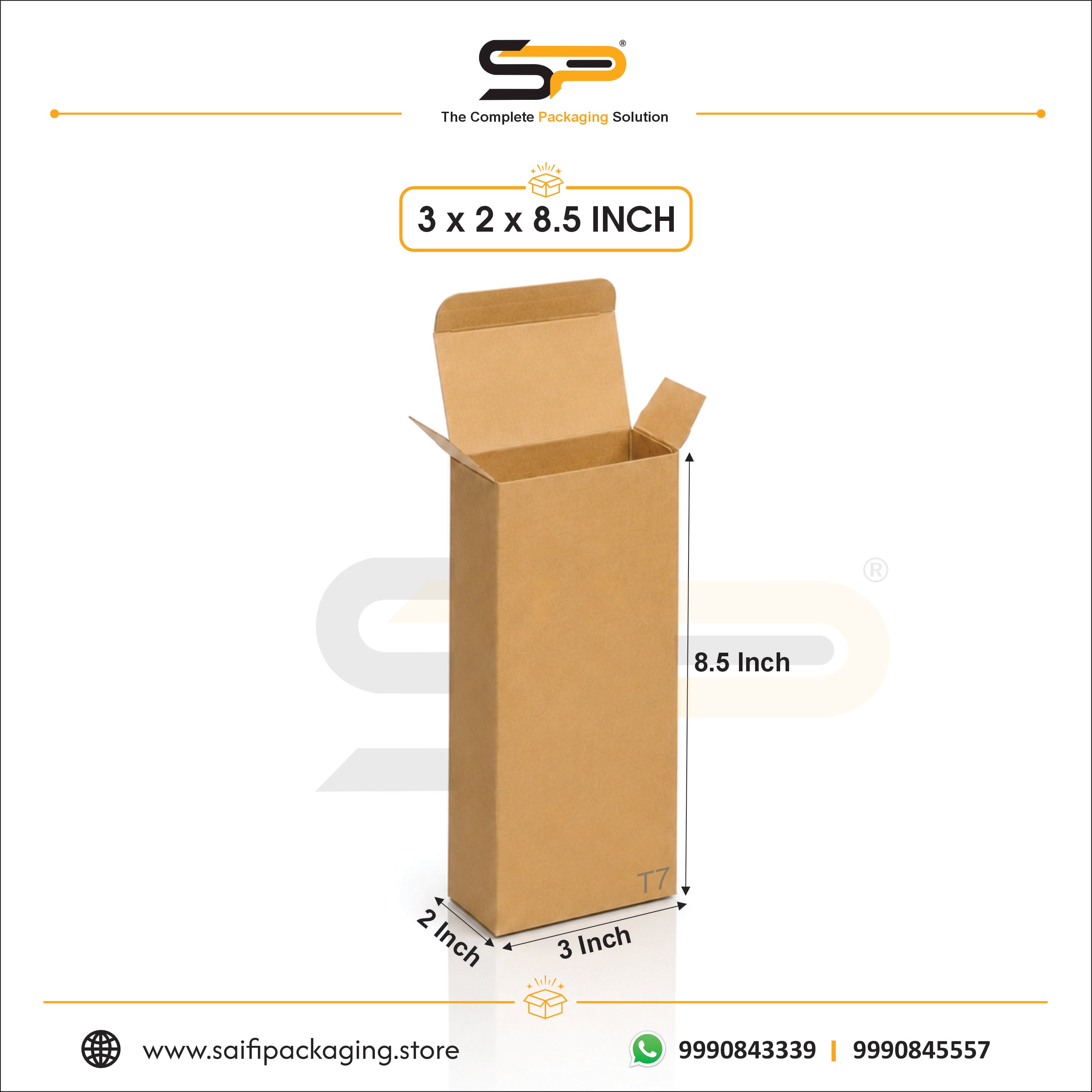 (3 x 2 x 8.5")  Tuck End Corrugated Box - 3Ply (T-7)