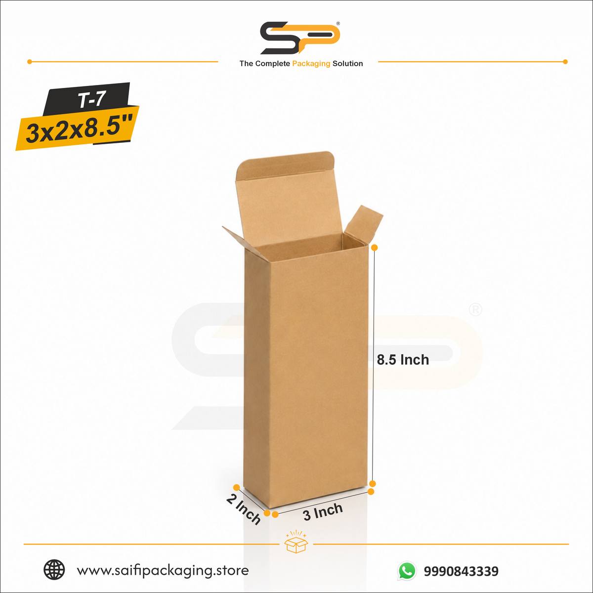 (3 x 2 x 8.5")  Tuck End Corrugated Box - 3Ply (T-7)