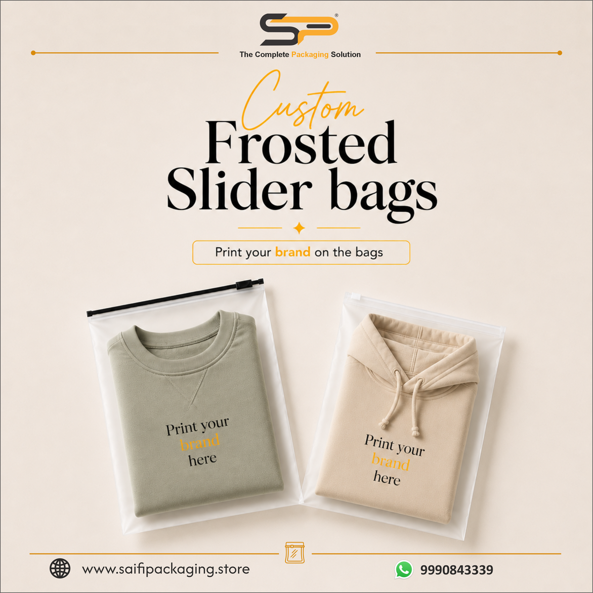 Custom Printed Frosted Slider Bag (White Zipper)