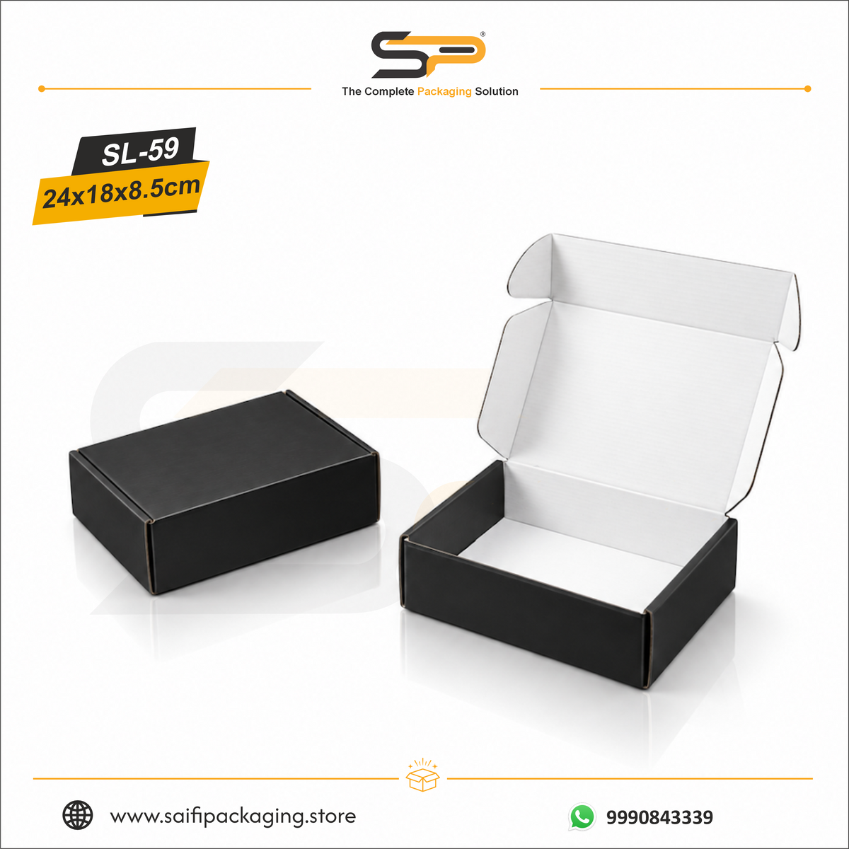 (24x18x8.5 cm) Matt Black Corrugated Mailer Box 3ply (SL-59)